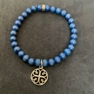Blue Lapis Beaded Bracelet with Silver Charm